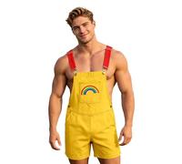 Mono de peto corto para hombre, diseño de arcoíris, con tirantes ajustables, pantalones de trabajo ligeros, ajuste holgado, pantalones de trabajo, pantalones cortos cargo de un solo color, O amarillo