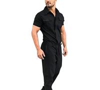 Mono de trabajo para hombre, mono para hombre, traje de verano, mono suelto de una sola fila, traje de una sola pieza, ropa de trabajo, ropa de calle con cremallera, Negro , M