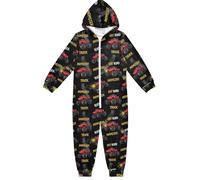 Mono de una pieza con diseño de camiones monstruos rojos para niños, disfraz de Halloween y Navidad, Red Monster Trucks Black, 5-6 años