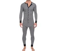 Mono de una pieza de algodón para hombre, cómodo pijama de ocio de invierno, mono deportivo, mono de cuerpo entero, chándal largo y cálido, traje de jogging, mono de tiempo libre, Grau, L