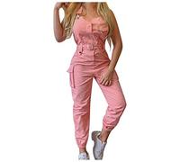 Mono de una pieza de mujer con bolsillos de estilo cargo, banda elástica, ajuste slim, con bolsillos y cinturón ajustable, pantalones de trabajo de mujer con bolsillos y banda elástica ajustable, Rosa