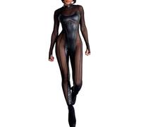 Mono de una pieza para mujer, de verano, sexy, sexy, transparente, con malla, de manga larga, ajustado, informal, para fiestas, clubes, yoga, etc