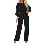 Mono de una pieza para mujer, elegante, para ceremonia, de pierna ancha, sexy, curvo, tallas grandes, para fiestas, ceremonias, jumpsuits, manga larga, vestidos de noche enteros, Negro , XXL
