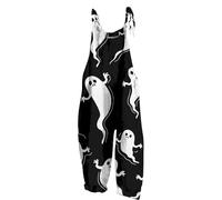 Mono de utilidad para mujer con estampado de Halloween de corte ancho y pierna holgada, tirantes ajustables, bolsillos laterales, traje de fiesta informal, azul, L