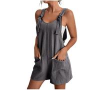Mono de verano corto para mujer: mono de muselina con tirantes ajustables Peto con cuello en U Pelele de pierna ancha Playsuits Body ligero clásico para vacaciones en el salón Compras, gris, M