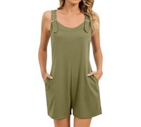 Mono de verano elegante para mujer, monocolor, con pierna ancha, corto, informal, con tirantes ajustables, pierna recta, holgada, con bolsillos, pantalones, verde, XL