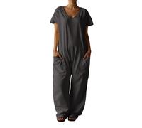 Mono de verano para mujer, de manga corta, elegante, con cuello en V, de una pieza, largo, para correr, informal, suelto, con bolsillos, para fiestas, bodas, O Gray1, XL