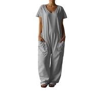 Mono de verano para mujer, de manga corta, elegante, con cuello en V, de una pieza, largo, para correr, informal, suelto, con bolsillos, para fiestas, bodas, O Gray2, XXXL