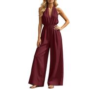 Mono de verano para mujer, elegante, largo, de una pieza, con hombros descubiertos, sin mangas, con cuello en V, informal, cintura alta, realza la figura, O rojo., M