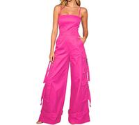 Mono de verano para mujer, elegante, sin mangas, pantalón largo, holgado, tallas grandes, con múltiples bolsillos, para bodas, fiestas, una pieza, O rojo., S