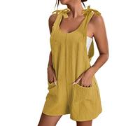 Mono de verano para mujer, holgado, sin mangas, con tirantes, con correa de hombro, de algodón, con bolsillo, peto, espagueti, pantalones cortos de trabajo, Amarillo-C., M
