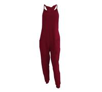 Mono de verano para mujer: mono sin mangas mono de pierna ancha bodycon con bolsillos grandes monos vintage clásicos playsuits transpirables traje de pantalón holgado, rojo, S