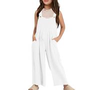 Mono de verano para niña, peto, sin mangas, con tirantes finos, con bolsillos, monos y monos para niñas, Blanco, 9-10 años