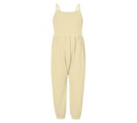 Mono de verano para niñas pequeñas sin espalda ni mangas con tirantes ajustables y bolsillos prácticos, fresco y cómodo para juegos al aire libre, tela suave y transpirable (Beige, 5-6 Years)