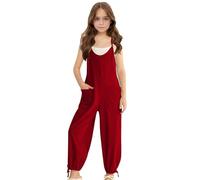Mono de Verano sin Mangas para niñas, Mono Informal de Color Liso con Tirantes Finos, piernas cónicas y Bolsillos, Ropa de Juego cómoda para bebés y niños Mono Scooter