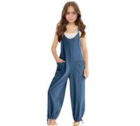 Mono de Verano sin Mangas para niñas, Mono Informal de Color Liso con Tirantes Finos, piernas cónicas y Bolsillos, Ropa de Juego cómoda para bebés y niños Mono Scooter
