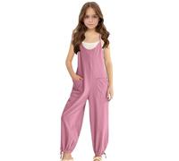 Mono de Verano sin Mangas para niñas, Mono Informal de Color Liso con Tirantes Finos, piernas cónicas y Bolsillos, Ropa de Juego cómoda para bebés y niños Mono Scooter