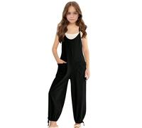 Mono de Verano sin Mangas para niñas, Mono Informal de Color Liso con Tirantes Finos, piernas cónicas y Bolsillos, Ropa de Juego cómoda para bebés y niños Mono Scooter Monos Mujeres