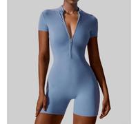 Mono de yoga de manga corta para mujer con cremallera, ajuste ajustado, longitud regular, para uso diario y estilos de vida activos (S azul)