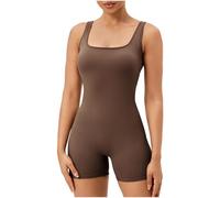 Mono Deportivo Mujer Cuello Cuadrado Camiseta sin Mangas Jumpsuit Body Traje Una Pieza Deporte Bodycon Elásticos Pantalones Corto Bodysuit para Gimnasio Yoga Fitness Pilates Sexy Mallas