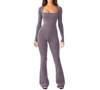 Mono Deportivo Mujer Manga Larga Jumpsuit Sexy sin Costuras Monos Ajustados Largos Elástico Body Overol Traje Una Pieza Conjunto Ropa Deportiva Fitness Yoga
