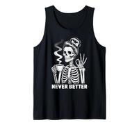 Moño desordenado Bebiendo café Nunca Mejor Mujer Esqueleto Camiseta sin Mangas