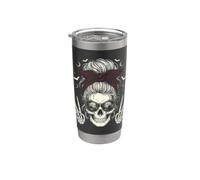 Moño desordenado calavera esqueleto signo de paz Halloween espeluznante Vaso térmico de acero inoxidable de doble pared