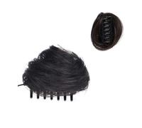 Moño desordenado con clip for mujer, extensiones de cabello humano brasileño, cola de caballo corta Ponytail Extension(Dark brown)