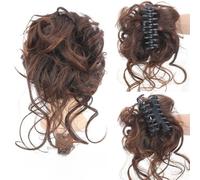 Moño desordenado con pinza de garra, postizo, moño ondulado y rizado, recogido despeinado, extensiones de cabello sintético(Dark Brown)