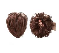 Moño Despeinado para Mujer 1 pieza de anillo peluca con cabeza bola, pelo rizado barba larga esponjosa Natural, cola caballo, extensión cabello trenzado, bolsa, moño Moño Postizo(Dark auburn)