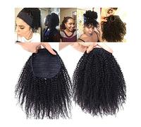 Moño Despeinado para Mujer 8-30 pulgadas Afro Shaggy Cordón Cola de caballo Extensiones cabello Rizado Clip-on Cabello real brasileño for mujeres negras Moño Postizo(8 inch)