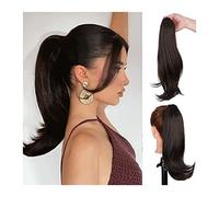 Moño Despeinado para Mujer Clip de extensión cabello cola caballo largo y recto sintético 16 "Clip garra moño rizado for uso diario las mujeres Moño Postizo(C)