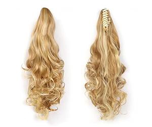 Moño Despeinado para Mujer Cola de Caballo ondulada larga, Clip garra grande, pinza pelo ondulado, extensión cabello, cola caballo sintética resistente al calor, peluca for mujer Moño Postizo(04)