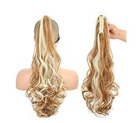 Moño Despeinado para Mujer Extensión de cabello cola caballo ondulado sintético largo Clip garra extensión peluca fibra resistente al calor for mujeres Moño Postizo(25)