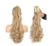 Moño Despeinado para Mujer Extensión de cabello cola caballo ondulado sintético largo Clip garra extensión peluca fibra resistente al calor for mujeres Moño Postizo(28)