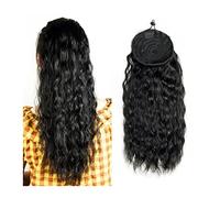 Moño Despeinado para Mujer Extensiones de cola caballo onduladas largas Pelo real brasileño con peine pelo cordón Bollo rizado negro ondulado natural Moño Postizo(12inch 100g)