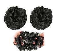 Moño Despeinado para Mujer Moño sintético desordenado Donut Bun rizado con banda de goma elástica Extensiones cola caballo pelo for mujeres Moño Postizo(1B)