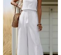 Mono elegante de mujer con hombros descubiertos, sin y pernera ancha. Diseño casual para todas , ideal para ocasiones formales, tejido no elástico lavable a máquina (Ropa versátil para mujer)