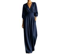Mono Elegante de Talla Grande para Mujer con Manga Larga Cuello en V Cintura Definida Prenda Casual para Fiesta Vacaciones y Uso Diario