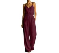 Mono elegante de verano sin mangas para mujer, con cuello en V, una pieza, rojo, XL