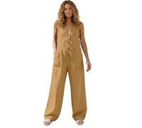 Mono Elegante para Damas Mono Largo con Escote en O Traje de Una Pieza Playsuit con CinturóN Pantalón Festivo de Pierna Ancha Overoles con Bolsillo Sin Mangas Peto Holgado para Verano
