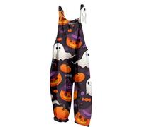 Mono elegante para mujer, color rojo vino, con estampado de Halloween, de pierna ancha, mono suelto con tirantes ajustables y bolsillos laterales, mono casual para uso diario, (rojo sandía, XXL)