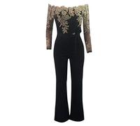 Mono elegante para mujer para bodas y verano, mono para mujer, elegante y de encaje, sexy, sin tirantes, de una sola pieza, para el tiempo libre con perneras anchas, para fiestas y negocios, Negro , M