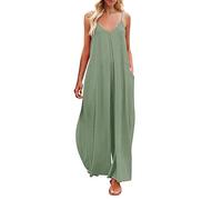 Mono elegante y festivo para mujer, de color negro, de una pieza, con correa de espagueti, holgado, de pierna ancha, ligero, mullido, mono de verano divertido para mujer, zGN2, L