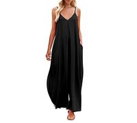 Mono elegante y festivo para mujer, de color negro, de una pieza, con correa de espagueti, holgado, de pierna ancha, ligero, mullido, mono de verano divertido para mujer, zcblack, XXL