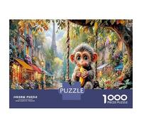 Mono en la Ciudad de Las Flores Puzzle 1000 Piezas, Moderno DI&, tretenimiento para Adultos & Niños 12 Años Animales Mascotas Imposible Rompecabezas-Decoración del Hogar, Juego Mental 70x50cm/1000pcs