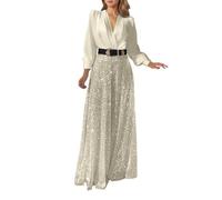 Mono Esqui Mujer - Elegante Mono Con Cuello En V Mangas Largas Cuello Camisero Cintura Cruzada Pantalón Acampanado De Pierna Ancha Y Lentejuelas Brillantes Ideal Para Fiestas De Noche O Un Look Casual