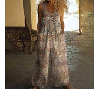 Mono estampado sin mangas para mujer, ajuste holgado, casual, de verano, con bolsillos, para vacaciones en la playa, vacaciones y yoga, talla S (XXL 07)