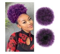 Moño, Extensión de cabello Afro Puff Girl de 20 cm con cola de caballo rizada y cordón ajustable, moño negro Pelucas(Purple)