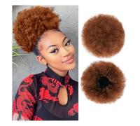 Moño Extensión de cabello Afro Puff Girl de 20 cm con cola de caballo rizada y cordón ajustable, moño negro Moños postizos(Brown yellow)